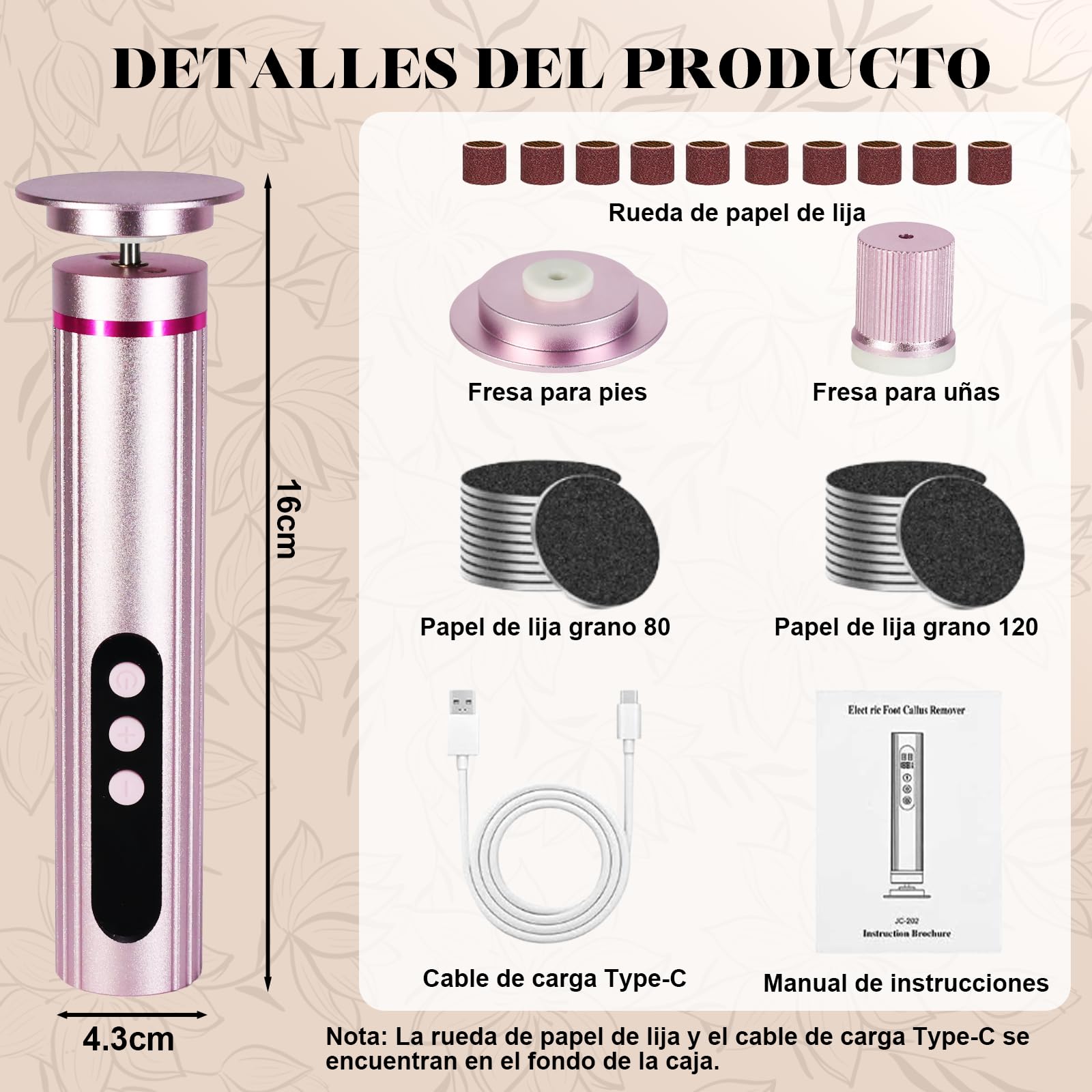 Quita Callos Eléctrico 2 en 1, Quita Callos Eléctrico de 9 Velocidades para Pies con 30 Hojas de Lija, Recargable con Tipo C para Callos, Talones Agrietados y Piel Dura (Rosa)