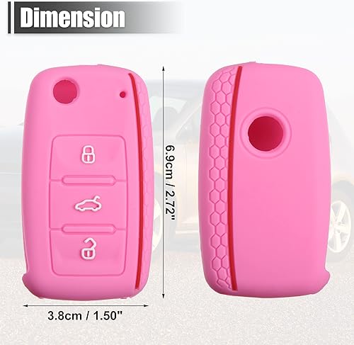 Miniatura 5 de X AUTOHAUX Funda protectora de silicona rosa para llave de coche sin llave para Volkswagen CC Eos GTI Golf Jetta 3 botones