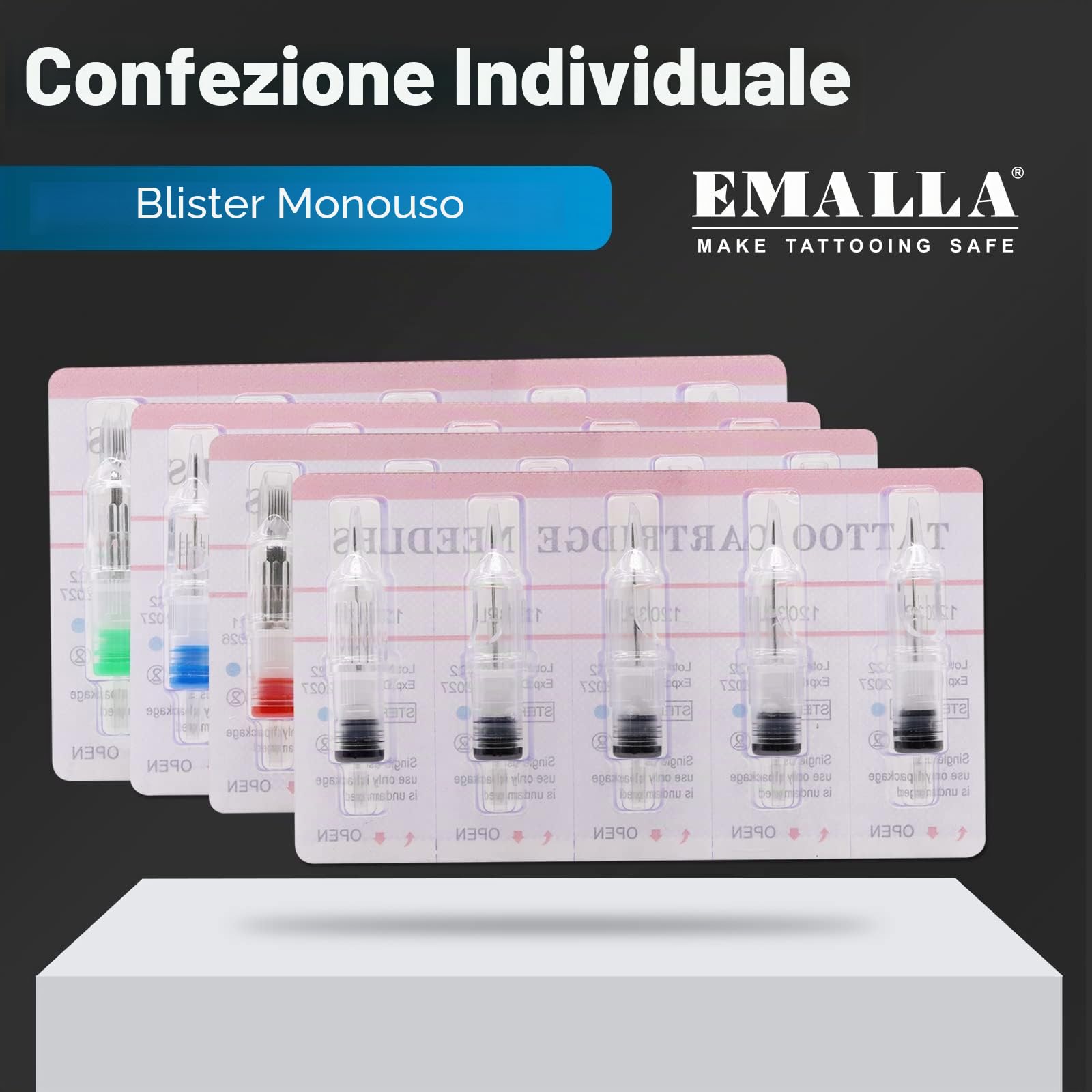 Emalla Aghi Cartuccia 100pcs #12 Mix Tatuaggio Monouso Sterili