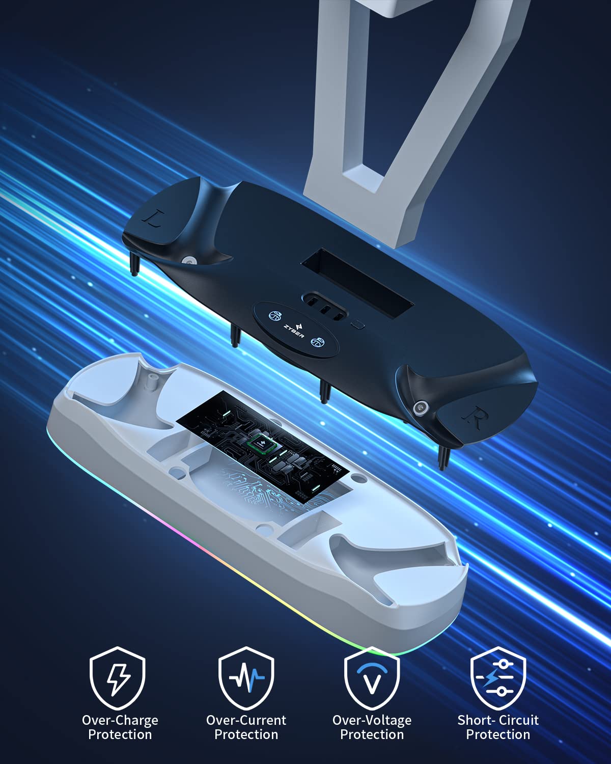 ZYBER Ladestation für PSVR2 Controller, Magnetischer Ladeanschluss für PS5 VR2 mit LED Ladedock Stand für Playstation5 VR2, PSVR Headset Display Stand Base mit Typ-C