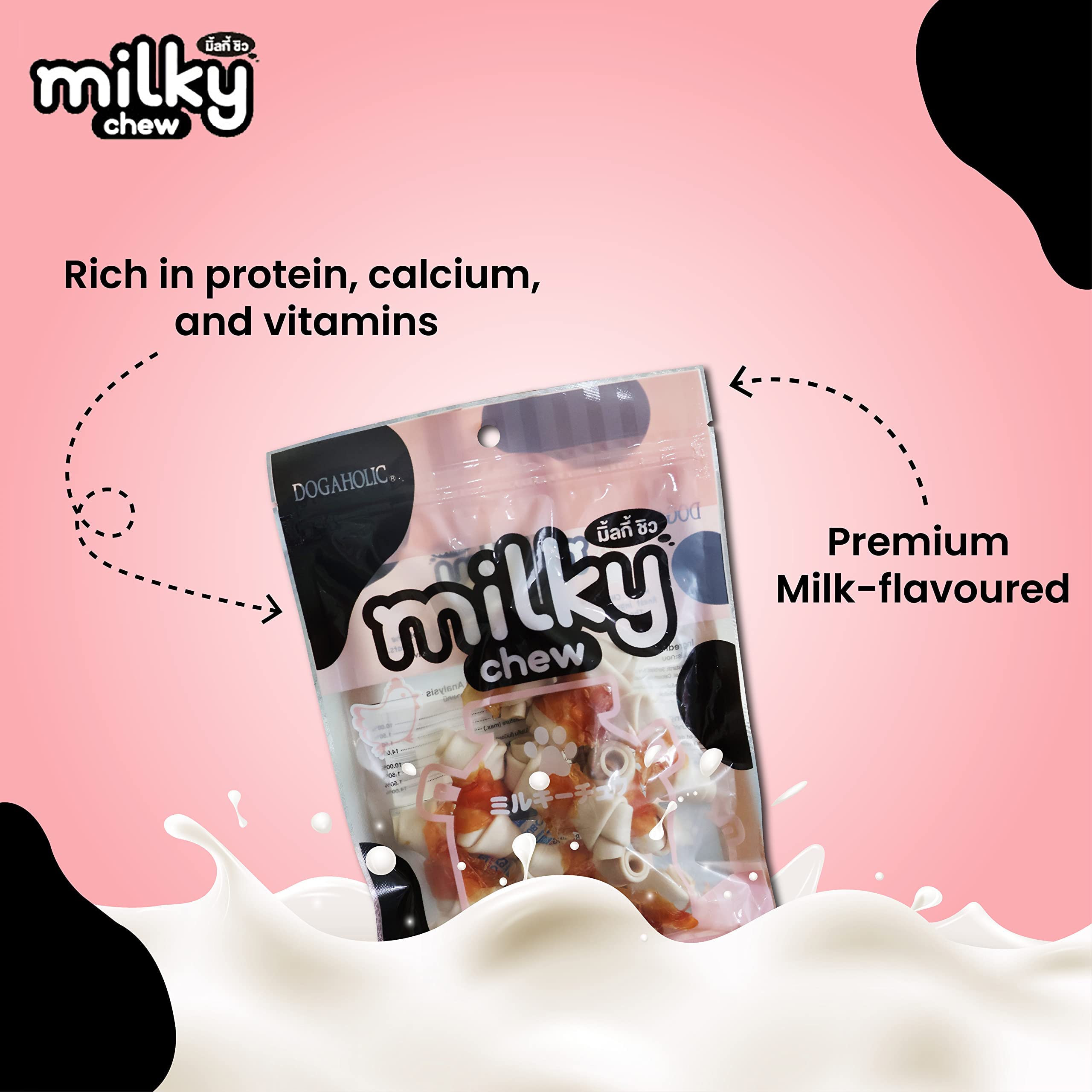 Rena, Milky Chew Chicken Bone Style for Dogs of All Ages & Sizes Milk-Flavoured Treat Rawhide, Nutritional Benefits, Muscle Development, 10 Piece, Pack of 2 1