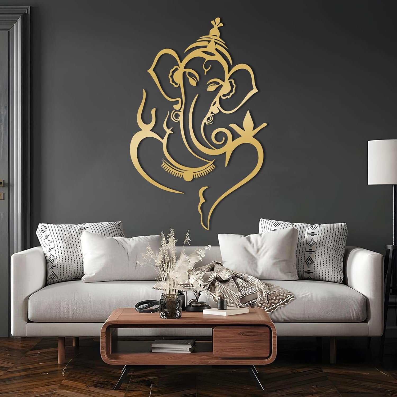 EANHIPE Ganesha Metal Wall Art, Lord Ganesha Metal Wall Decor, Ganapati Elephant Wall Mount, Indian Art, Minimalist Abstract Home Decor, House Decorations Living Room (Black, 35"x23"/90x58cm)