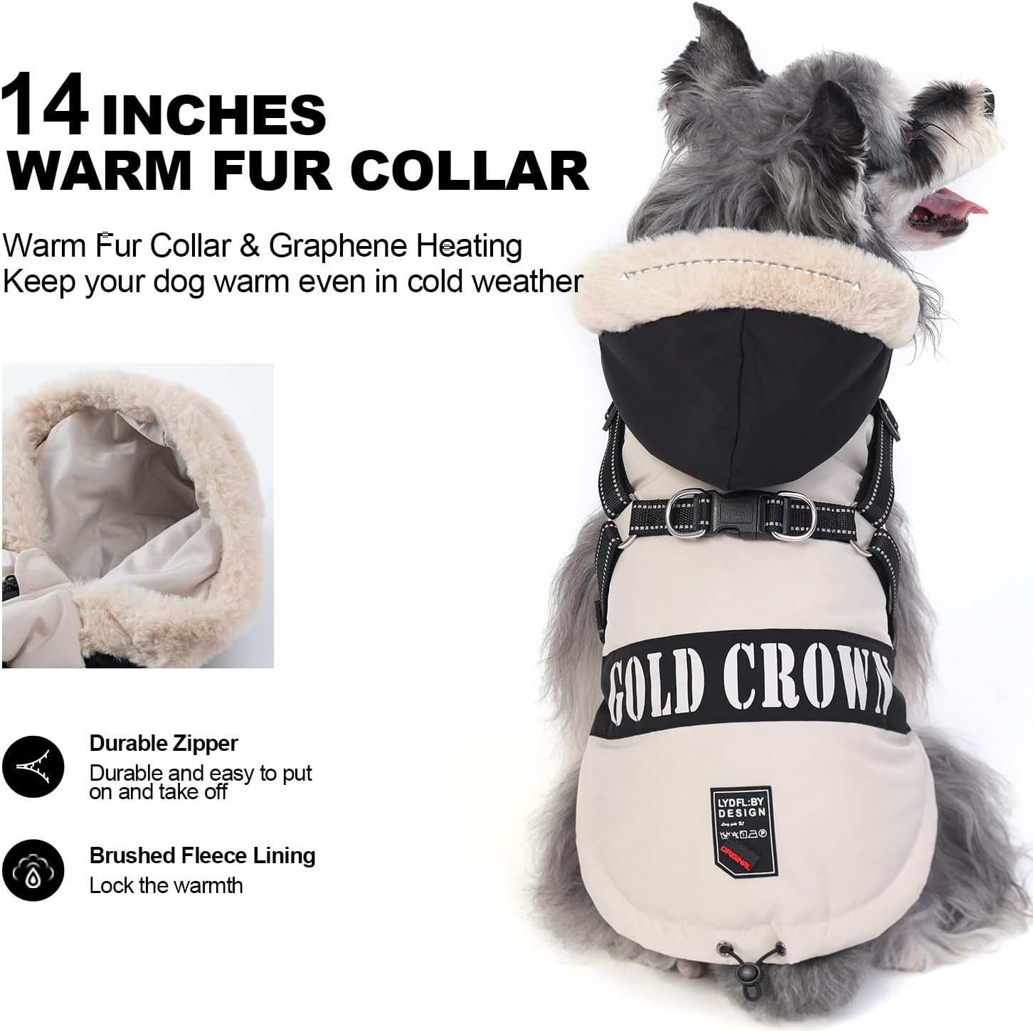 PINA Dog Coat for Dogs, Dog Winter Jacket with Built in Harness Winter Coat for Small Medium Large Dogs, Puppy Cold Weather Coats with Plush Hood, Warm Fleece Puppy Snowsuit Windproof