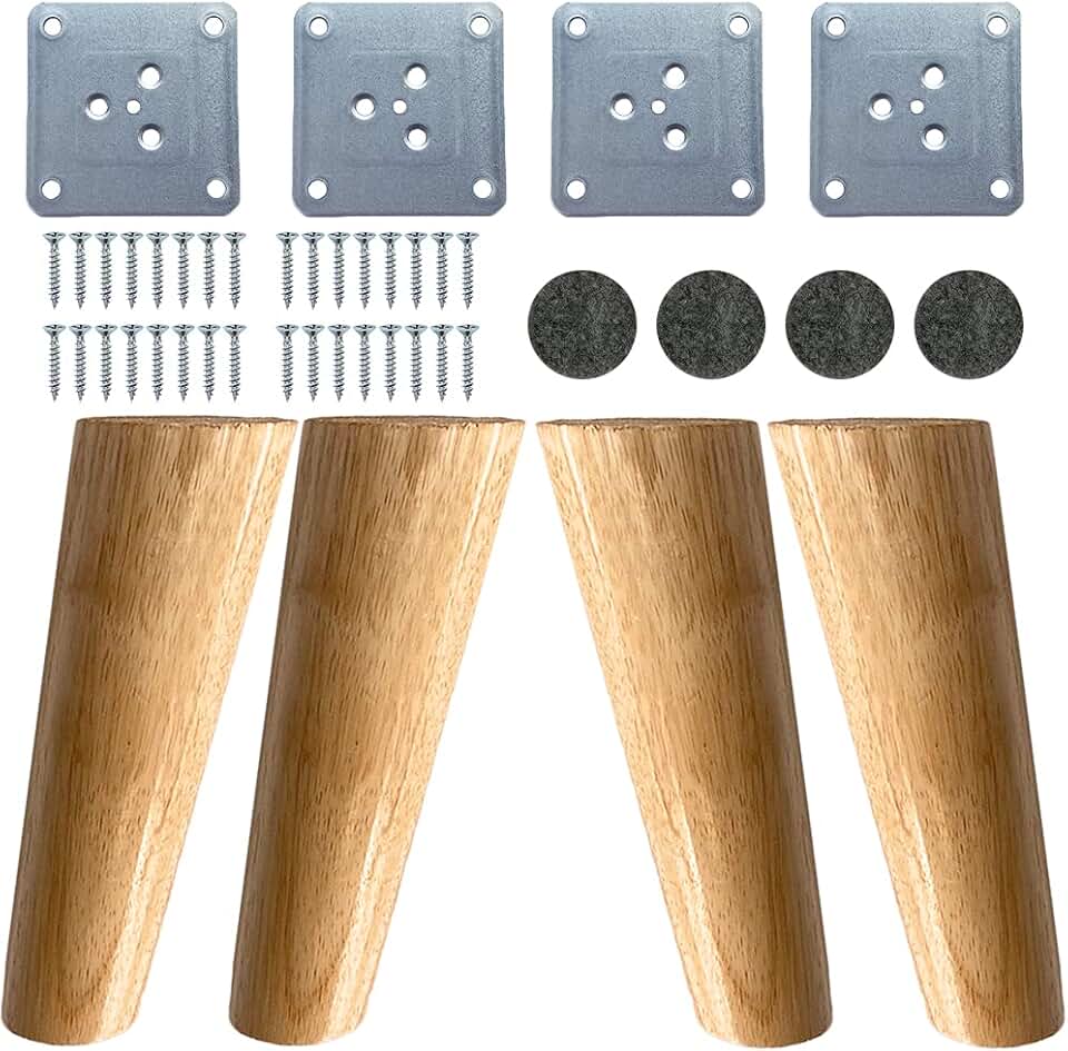 KITEVICH 4PACK Solid Wood Furniture Legs 6 Inch Sofa Legs, Replacement Legs Mid Century Modern Legs for Couch End Table TV Stand Bed Dresser Cabinet, Accessorizes Included