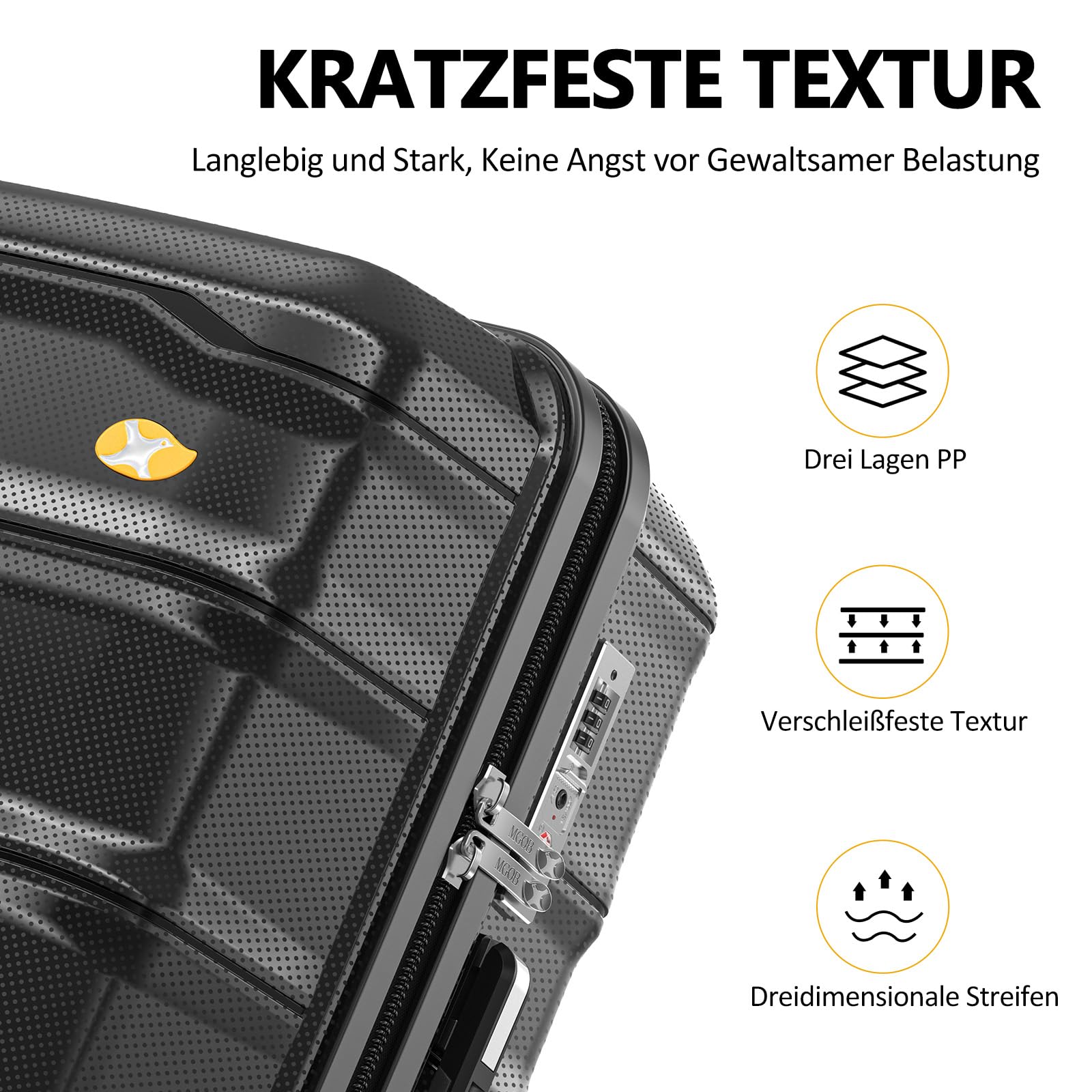 MGOB Valigia Bagaglio a Mano PP(Polipropilene) 40L Trolley Rigida Valigie da Cabina Spinner e TSA Lucchetto 55x36x20cm, Nero