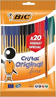 BIC Cristal Fino 912 273 - Não Retrátil Caneta Preta / Azul / Vermelha / Verde, 20 unidades