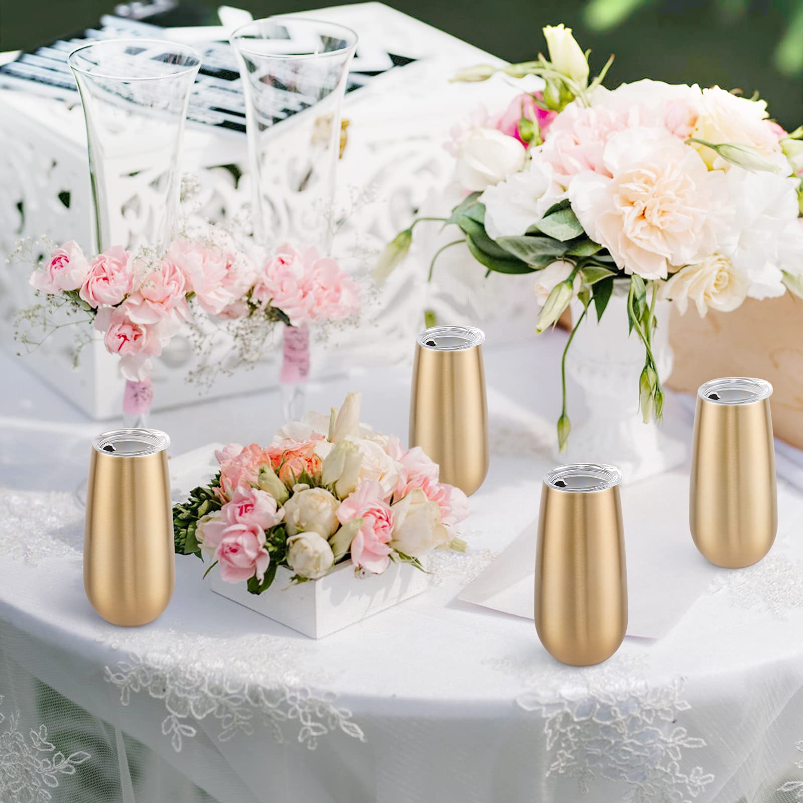 Paquete de 8 vasos de champán aislados, vaso de champán sin tallo de 6 onzas, copas de champán, vasos de vino, copas de cóctel irrompibles con tapa, regalo para familiares, amigos, Navidad,