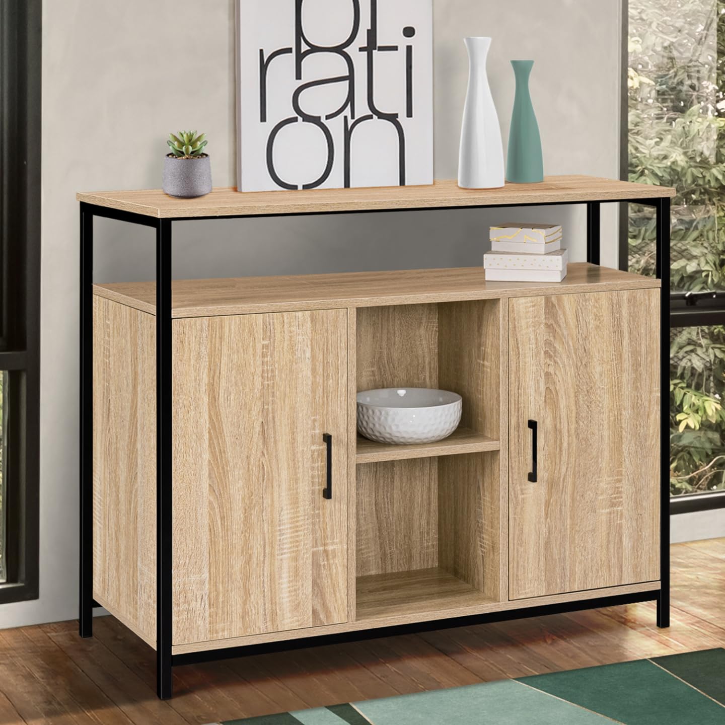 IDMarket - Aparador de 2 Puertas de 100 cm Detroit con estantes de diseño Industrial