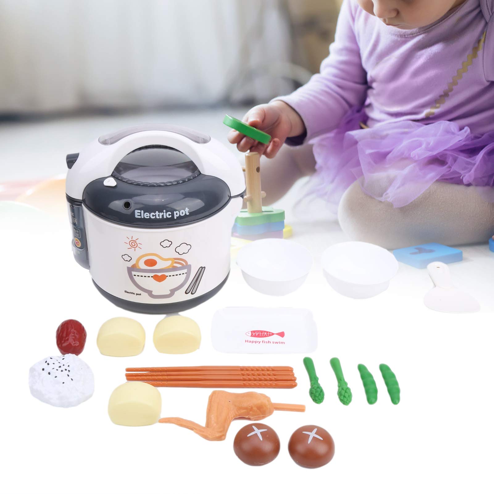 Set di Giocattoli per Cuociriso per Bambini, Elettrodomestici da Cucina in Plastica Dai Colori Vivaci per un Divertimento Interattivo (Grigio)