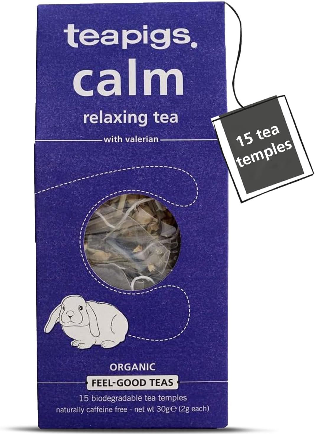 Calm Herbal Tea Bags - Whole Leaves & Flowers - Caffeine-Free Nighttime Blend for Sleep, Relaxation & Digestive Comfort - Eco-Friendly & Soothing - 15 Biodegradable Tea Temples (1 Pack)