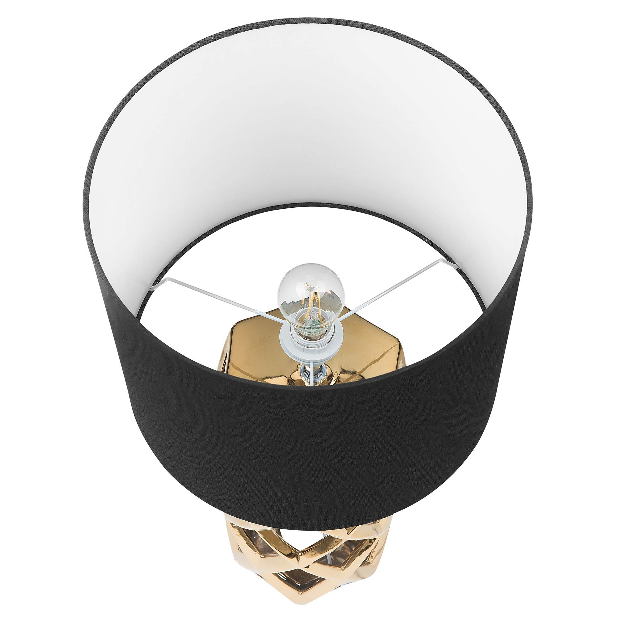Beliani Tischlampe Keramik geometrisch gold mit Stoffschirm Trommelform schwarz Sejla