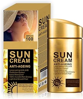 Anti Aging Sunscreen SPF 100 for Face and Body, Sun Screen Protector Walerproof, Non Greasy, Light and Smooth Feel Sunscreen Lotion Moisture Sun Cream, Beach Essentials for Women (SPF 100)