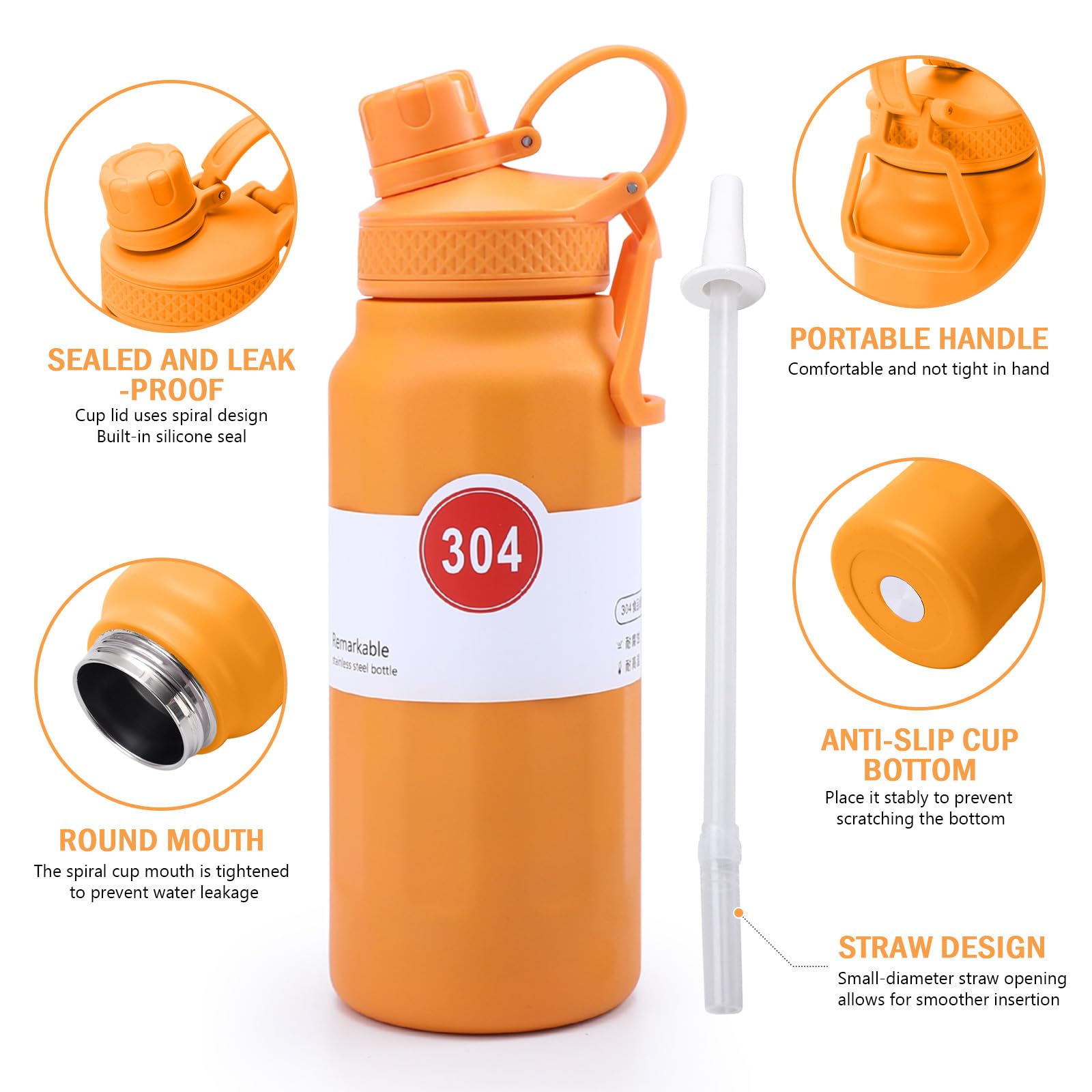 Thermoflask Borraccia da 680,4 g con beccuccio e coperchio con cannuccia, in acciaio inossidabile, isolamento a doppia parete e senza BPA, a tenuta stagna, riutilizzabile, bianco/corallo (confezione