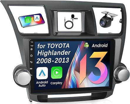 4G RAM+64G ROM Bluetooth 5.4 Car Radio Stereo for Toyota Highlander 2008-2013 Wireless Carplay&Android Auto with Android 13 Voice Control/GPS/WiFi/Back-up Camera/SWC/FM/JBL, 10 Inch IPS Touch Screen