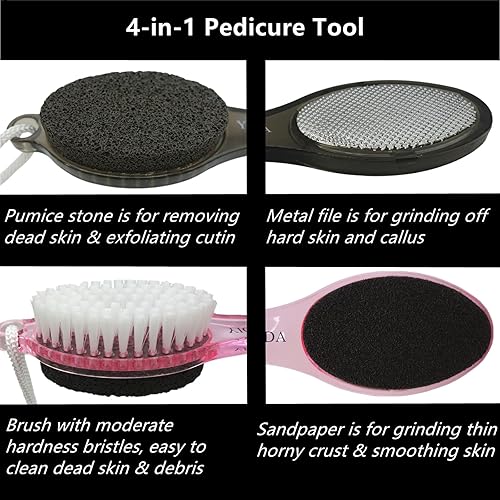 Miniatura 2 de Removedor de callos 4 en 1, herramienta de pedicura raspador de pies con piedra pómez, cepillo de fregado, raspador de pies y papel de arena,