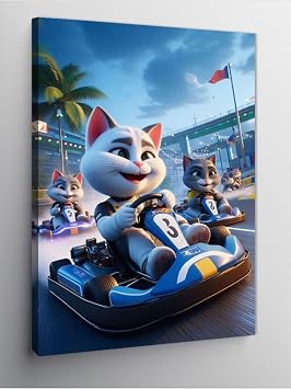 Tablo Mega Kanvas Tablo Go-Kart Yar an Kedi 100 X 140 Cnvsdkey-128150-100-140