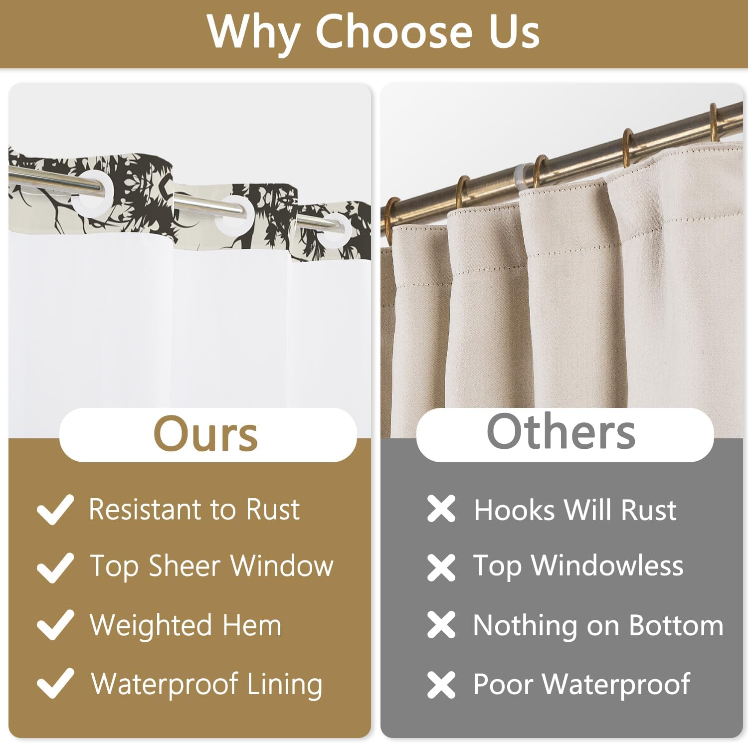 Forest Deer Rustic Shower Curtains for Bathroom, Waterproof Double Layers Fabric Printed Shower Curtain and Liner, No Hooks Needed Wildlife Elk Woodland Pine Tree Decor Bath Curtain, 71x74 Inch