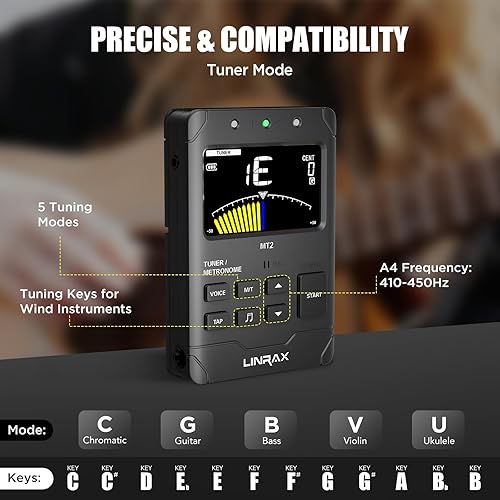 Vista 24 de Metrónomo mecánico M2 para piano, guitarra, bajo, ukelele, tambor, violín, saxofón, trompeta y otros instrumentos musicales, ritmo y ritmo de pista