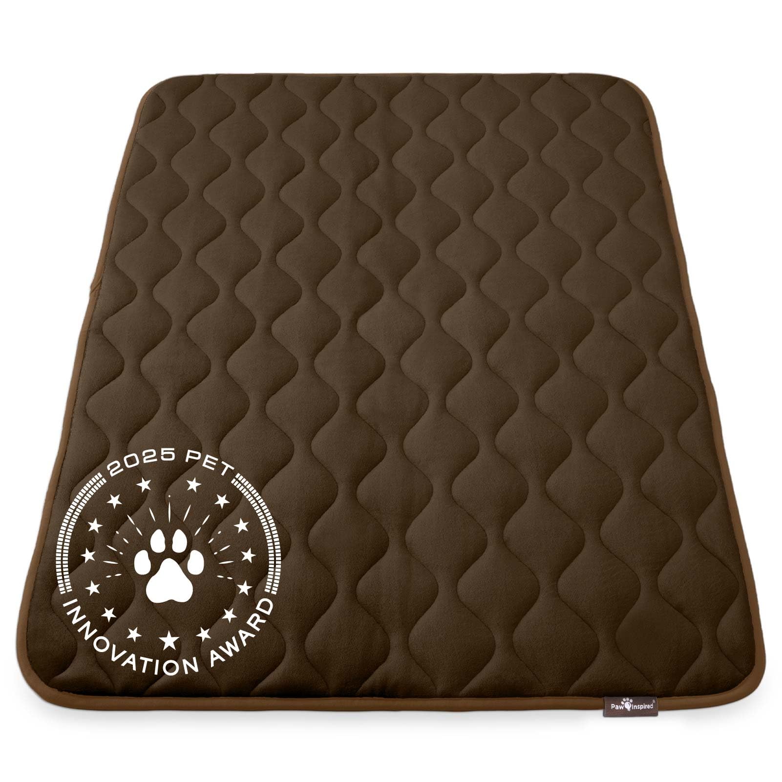Paw Inspired Washable Padded Crate Mats for Dogs | 47” x 29” Pad, Fits 48-inch Kennels | Leakproof, Waterproof Bottom, Plush Pet Beds (Dark Brown)