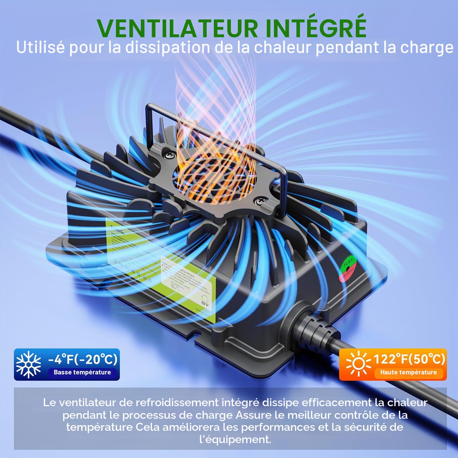 Chargeur de batterie LiFePO4 14,6V 20A, activation 0V, IP65 étanche & connecteur Anderson pour batterie lithium de camping-car, bateau, site isolé et systèmes solaires