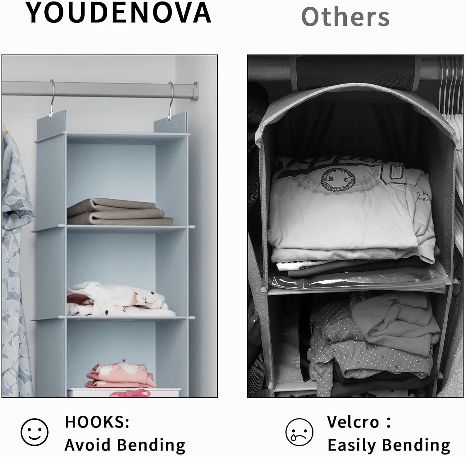 Hanging Closet Organizer, 6-Shelf Closet Hanging Shees, Grey