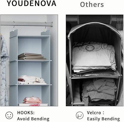 Miniatura 5 de YOUDENOVA Organizador colgante de armario, 4 estantes colgantes para armario, color gris