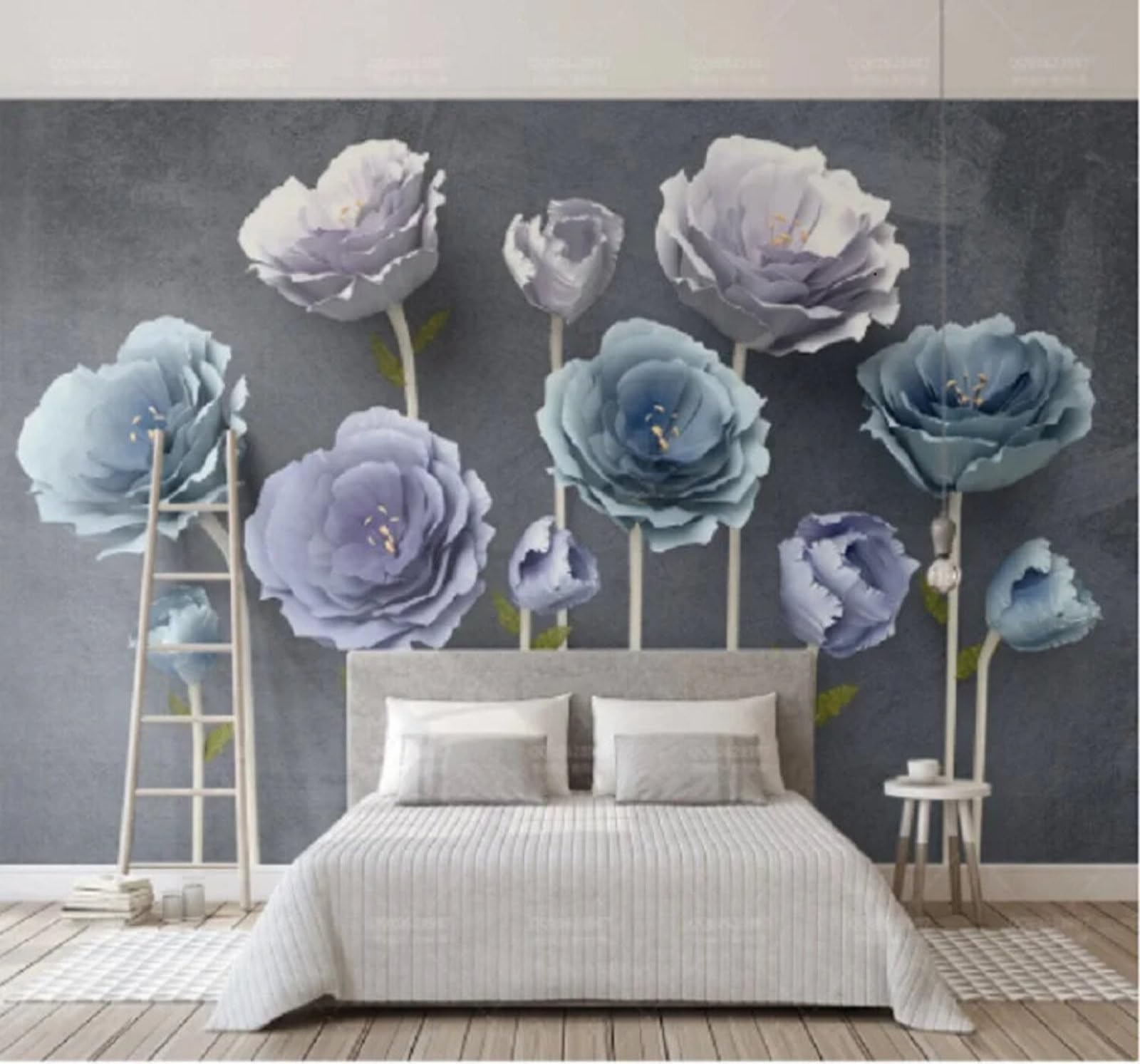Wallpaper-3D-Xlm 250Cm×170Cm(B×H) Embossed Beautiful Three Dimensional Purple Flowers 3D Wallpaper Easy Install Feature Office Living Room Sofa Bedroom Tv Background Wall Decoration-250Cm×170Cm