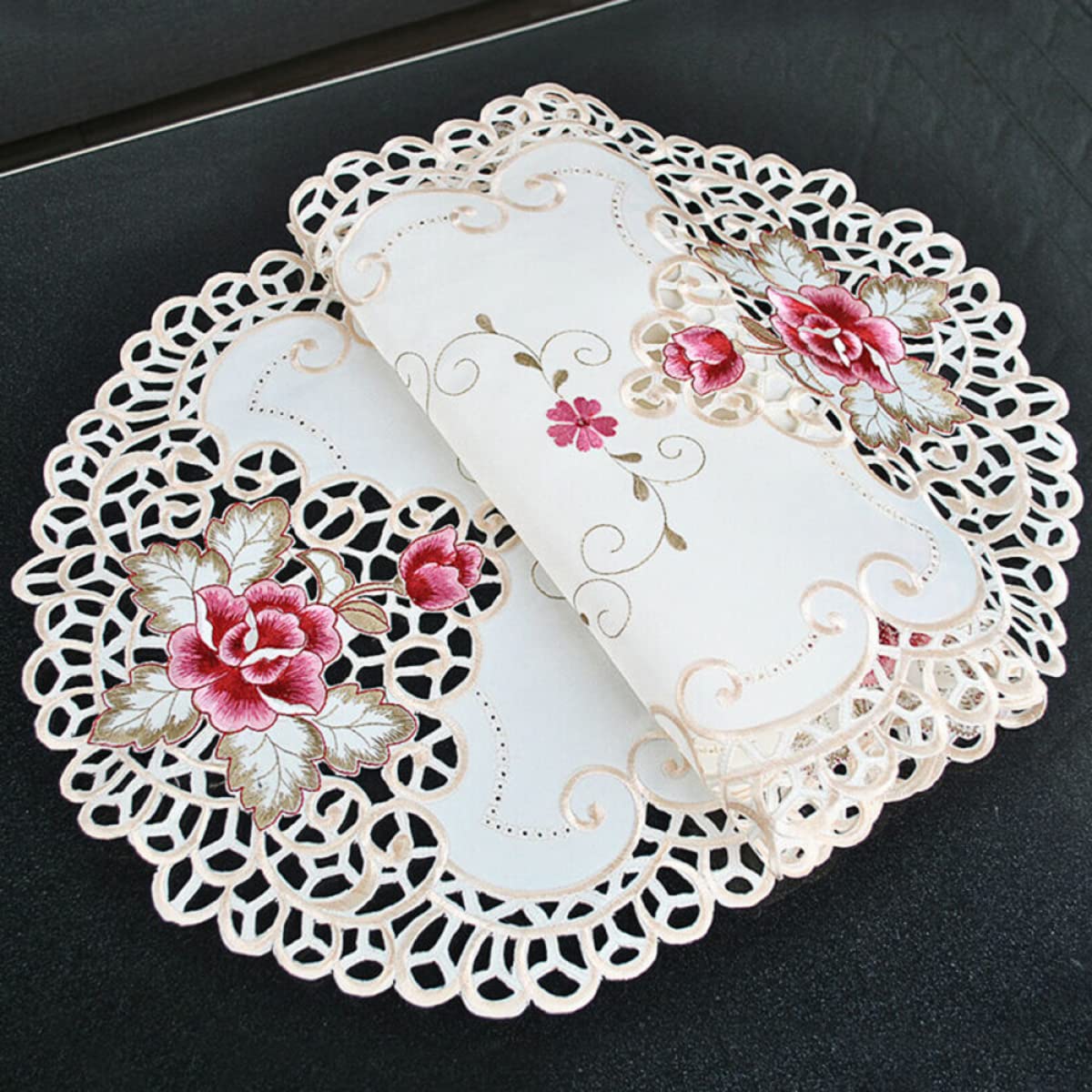 DAZZLEEX Tovaglia Ovale In Pizzo Bianco – Ricamo Floreale, 40x85 Cm, Per Tavolo Piccolo E Decorazione Rustica