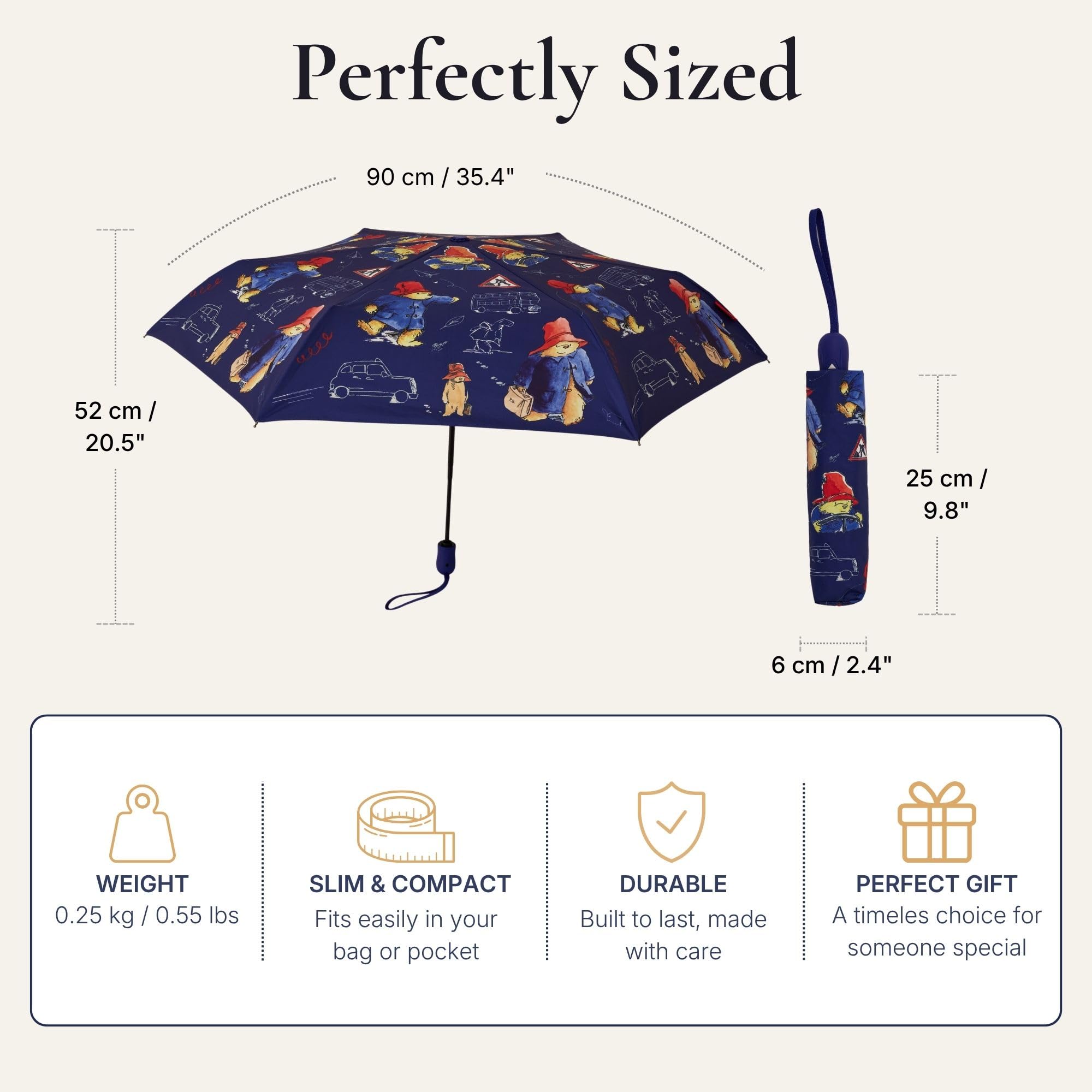 Signare Paddington Bear Automatischer faltbarer Regenschirm, Marineblau mit Charakterdruck, Gobelin-Design (Paddington Bear Blue, UM-AUTO-PADDBL)