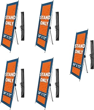 Heavy Duty Premium X Banner Holder by DreamController I Adjustable X Banner Holder with Travel Bag I Silver Portable Aluminum Stand Banner Not Included., Set of 5