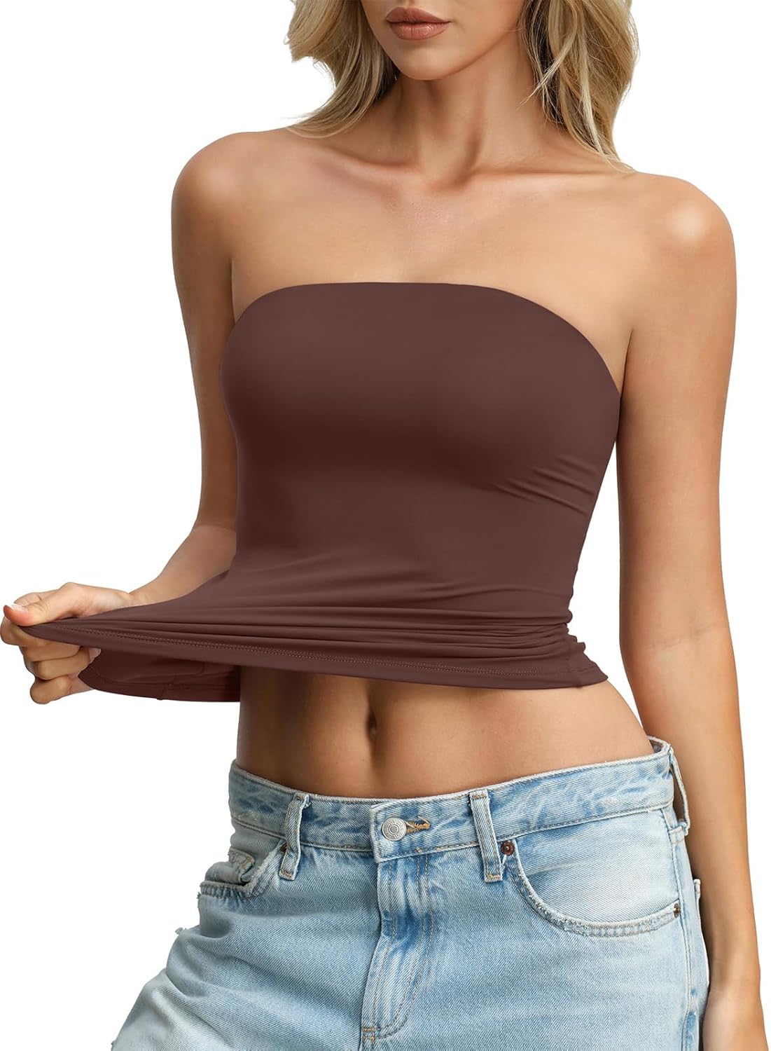 Womens Double Lined Tube Tops Non Slip Sexy Strapless Bandeau Top Y2K Sleeveless Going Out Tops Summer Outfits - Image 4