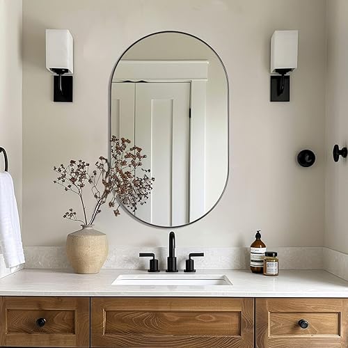 Miniatura 91 de ANDY STAR Espejos ovalados de baño, espejo de tocador doble de 30 x 48 pulgadas, espejos ovalados negros para baño, marco de acero inoxidable