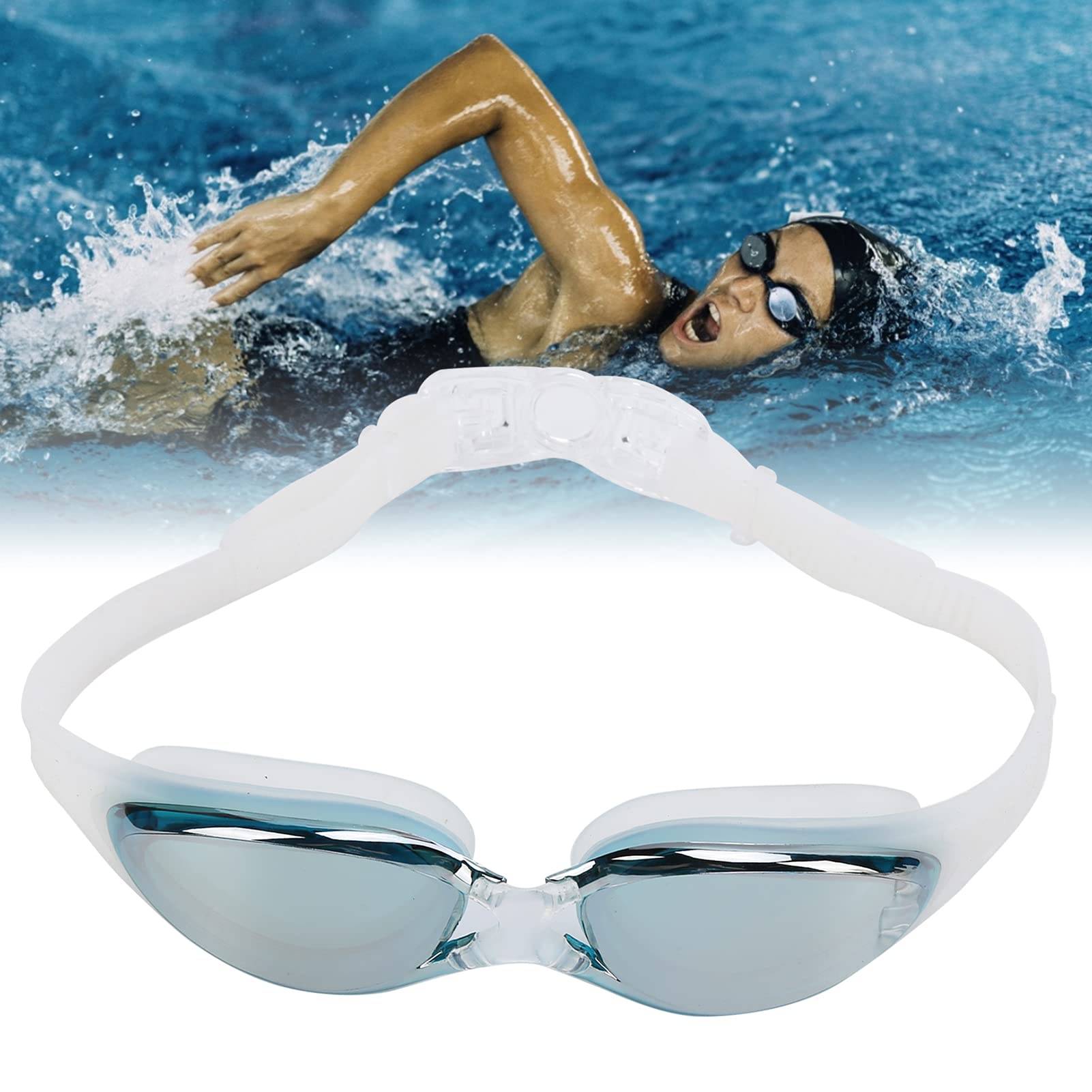 SUNGOOYUE Occhialini Da Nuoto 2 Pezzi - Lenti Sfumate Antiappannanti - Visione 180° Con Paraorecchie E Custodia