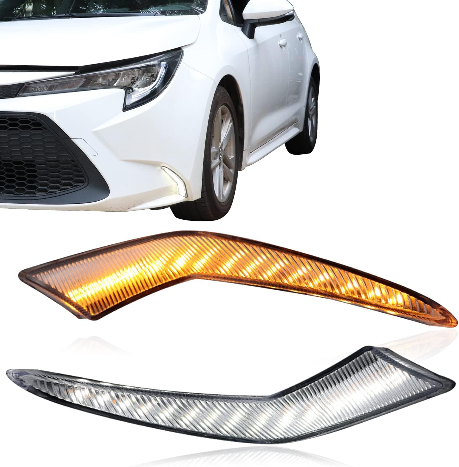 Switchback White/Amber Front Bumper Fog LED Daytime Running Light Sequential Turn Signal Feature Compatible with Toyota Corolla 2021-2023 L LE XLE Hybrid Modular Fog Light Kit