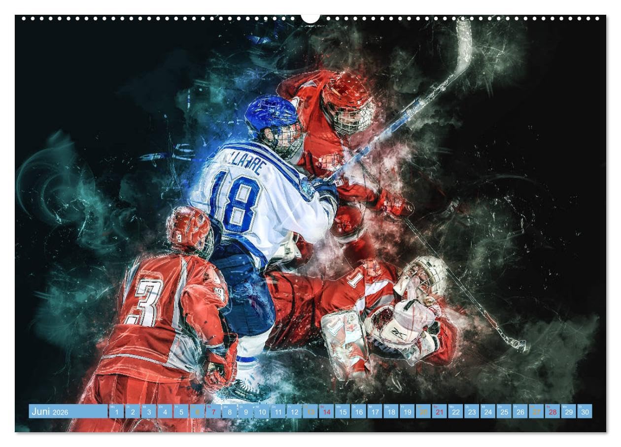 Eishockey - extrem cool (Wandkalender 2026 DIN A2 quer), CALVENDO Monatskalender: Teamsport der Extra-Klasse - Kraft, Ausdauer, Härte und Schnelligkeit (CALVENDO Sport)