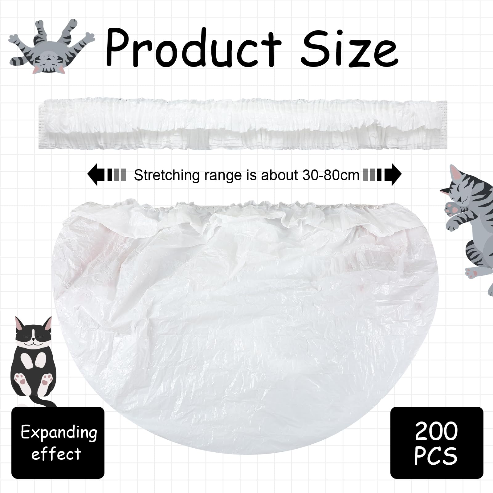 Honoson Müllbeutel mit elastischem Band, transparent, für die selbstreinigende Katzentoilette X5, 200 Stück
