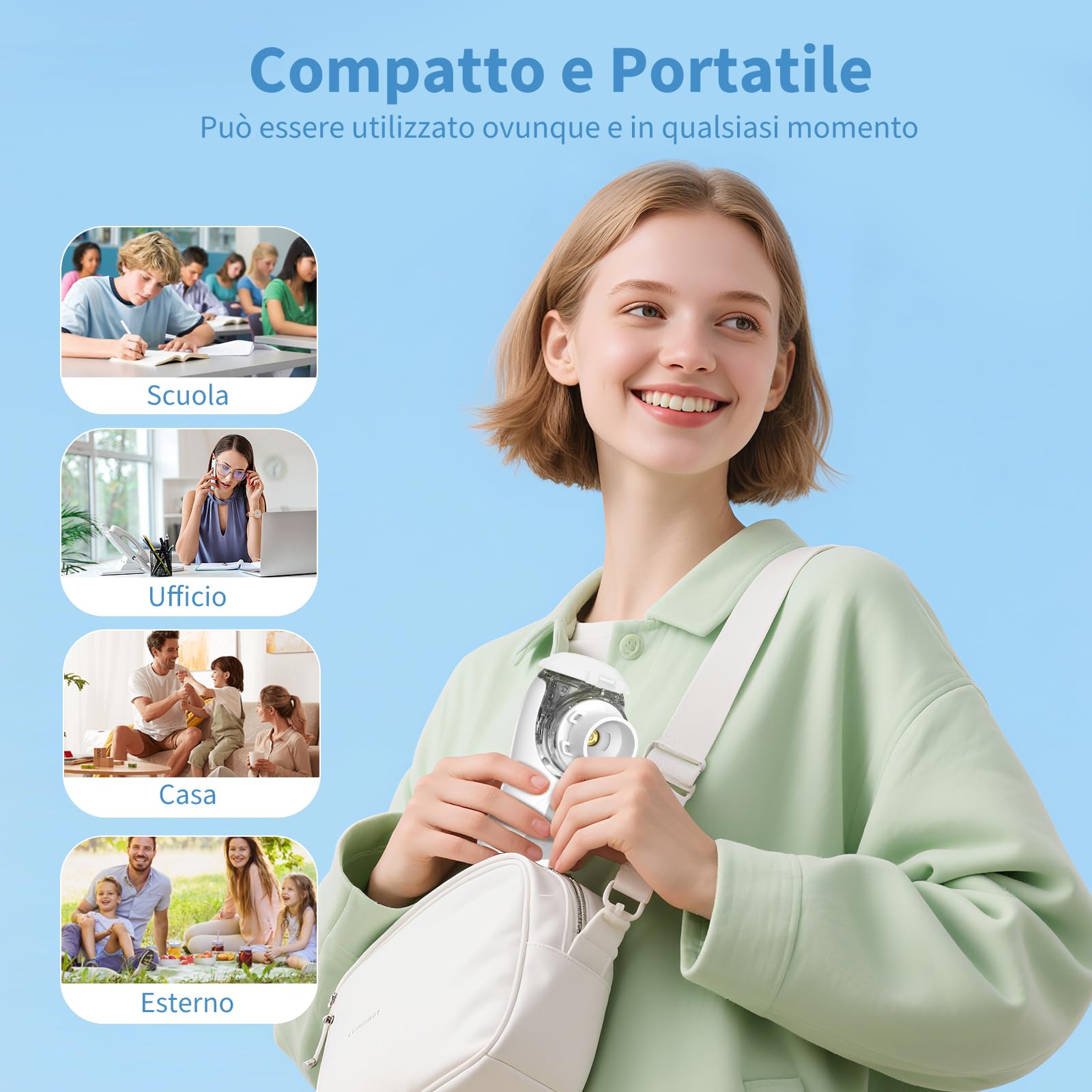 FEELLIFE Aerosol Portatile Silenzioso 3 Modalità Nebulizzazione Regolabili, Ricaricabile Aerosol per Bambini e Adulti con 2 Maschere e Boccaglio, Aerosol Portatile per Viaggi e Uso Domestico-Blu
