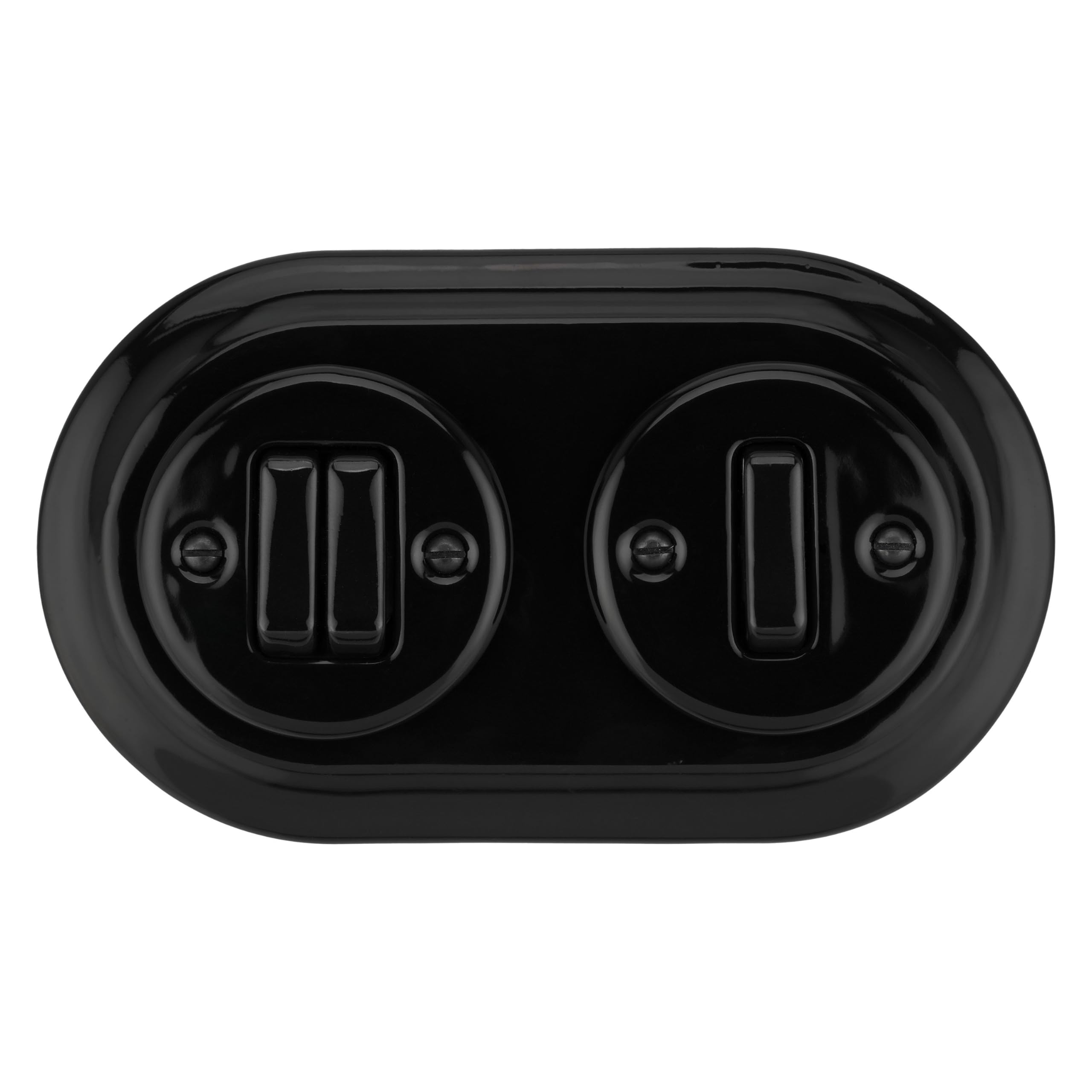 Unterputz Porzellan Retro Schalter, Doppelschalter, 2-fach, All-in-One, SET Serie PR1 schwarz