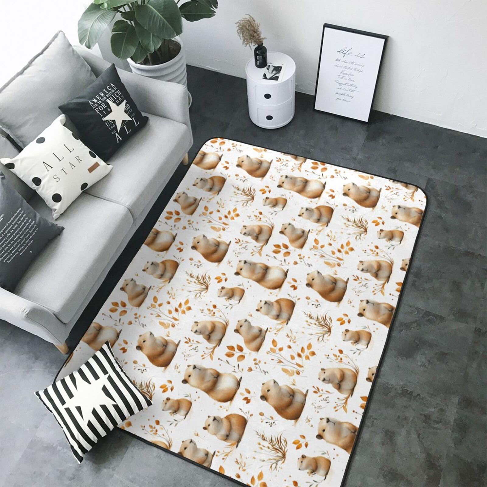 Tapis de salon Capybara pour chambre d'enfant doux et sécurisé 203 x 147 cm