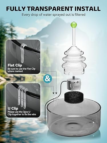 Miniatura 8 de Fuente de agua para gatos de vidrio, fuente de vidrio para mascotas de 3.2L108 onzas con luz LED, dispensador automático de agua para gatos, diseño