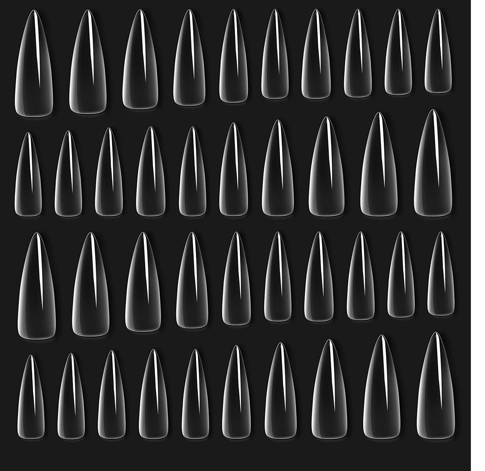 CHARMY 48 Pcs Clear Stiletto Long False Finger Nails With Glue Sticker Clear (Pack Of 48)-image-24