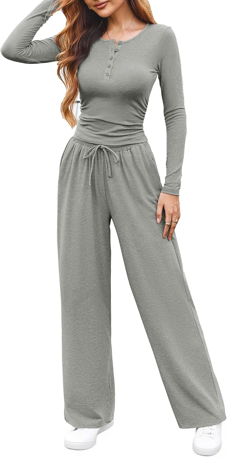 Gracyoga 2 Piece Sets for Women Matching Set 2025 Fall Sweatsuits Long Sleeve Crop Tops Travel Airport Outfits Fashion Lounge