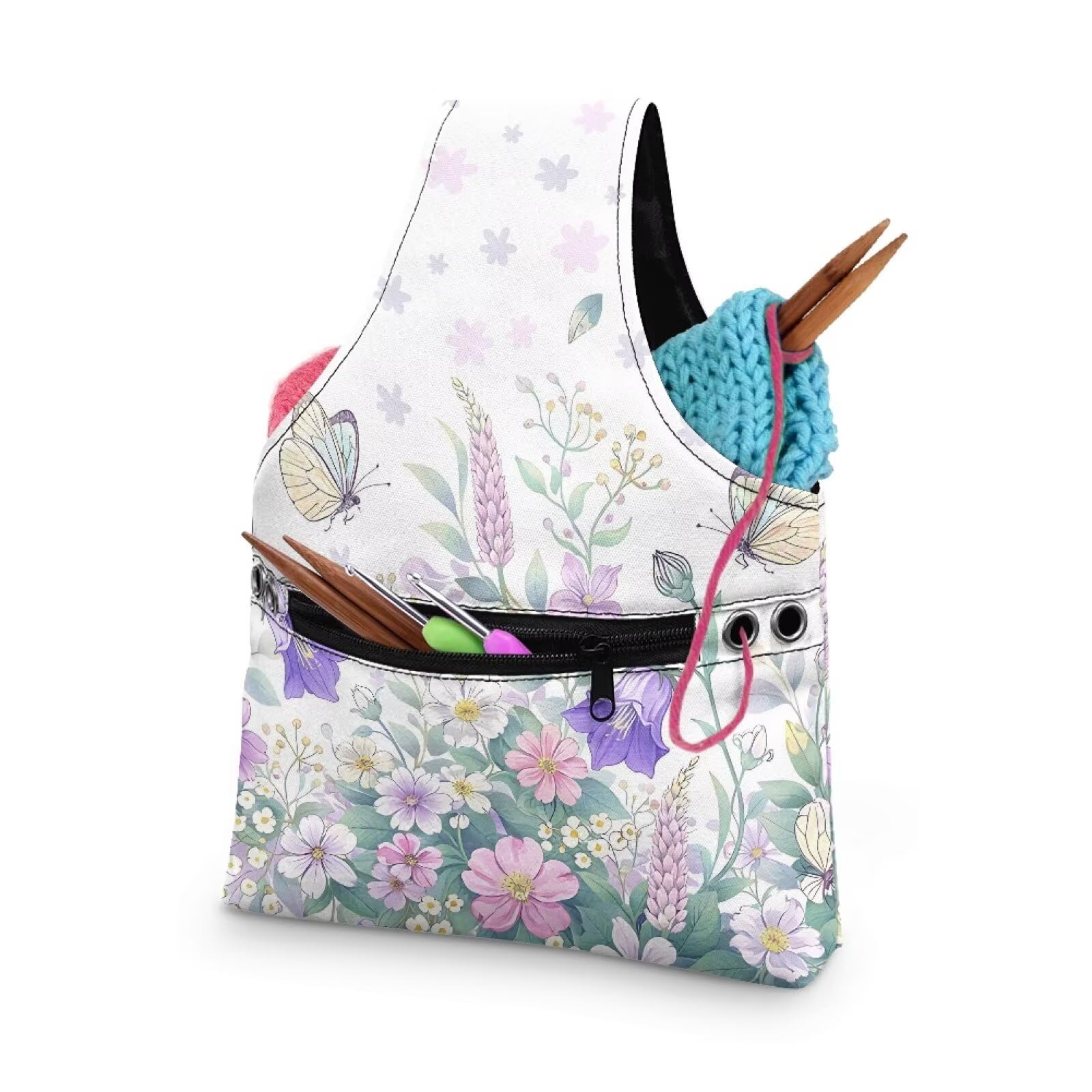 ZUXONGSY Wildflower Knitting Bag Yarn Bags for Crocheting Butterfly Floral Yarn Storage Organizer for Crochet