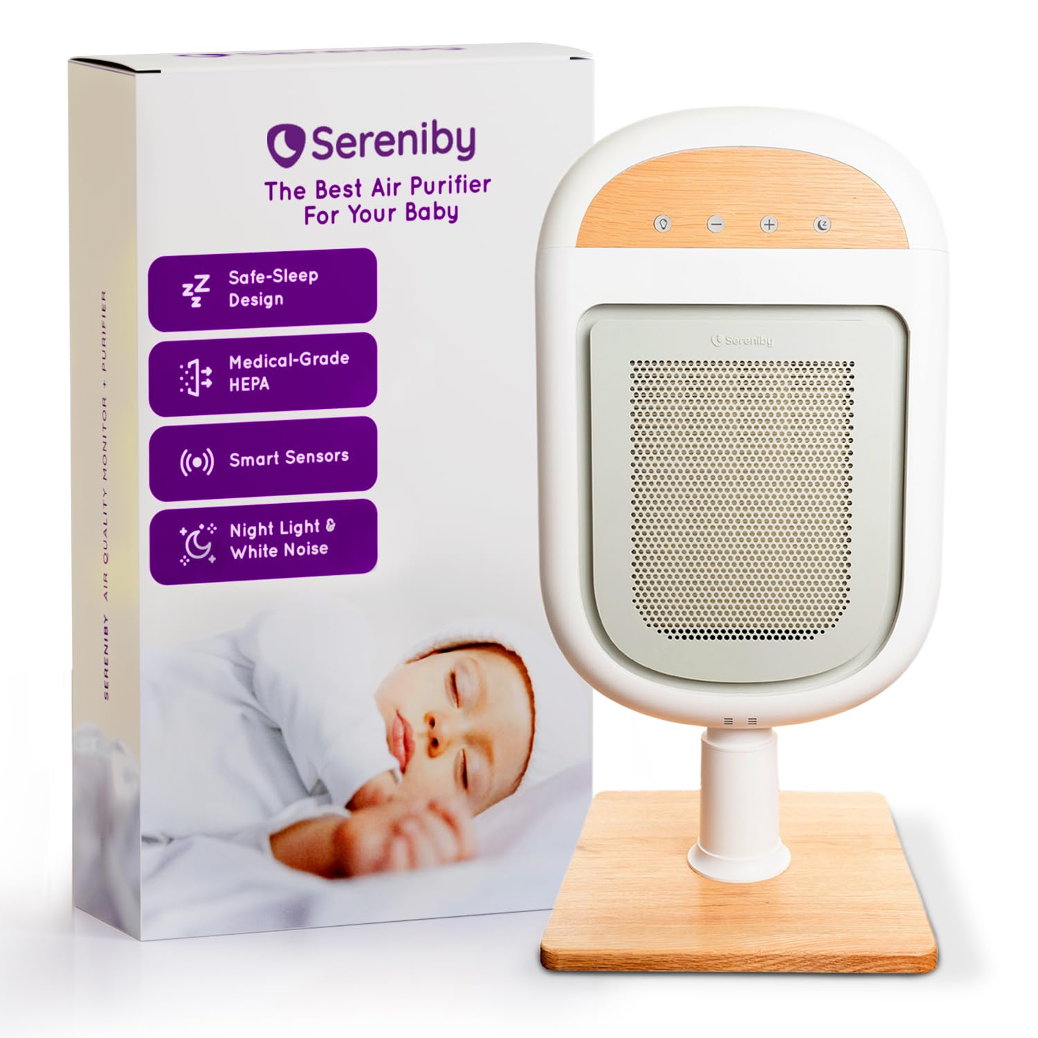 Purificatore d'aria per bambini | Design proprietario per il sonno sicuro | Filtrazione HEPA di grado medico | Qualità dell'aria e sensori di temperatura accurati al laser | Funzioni