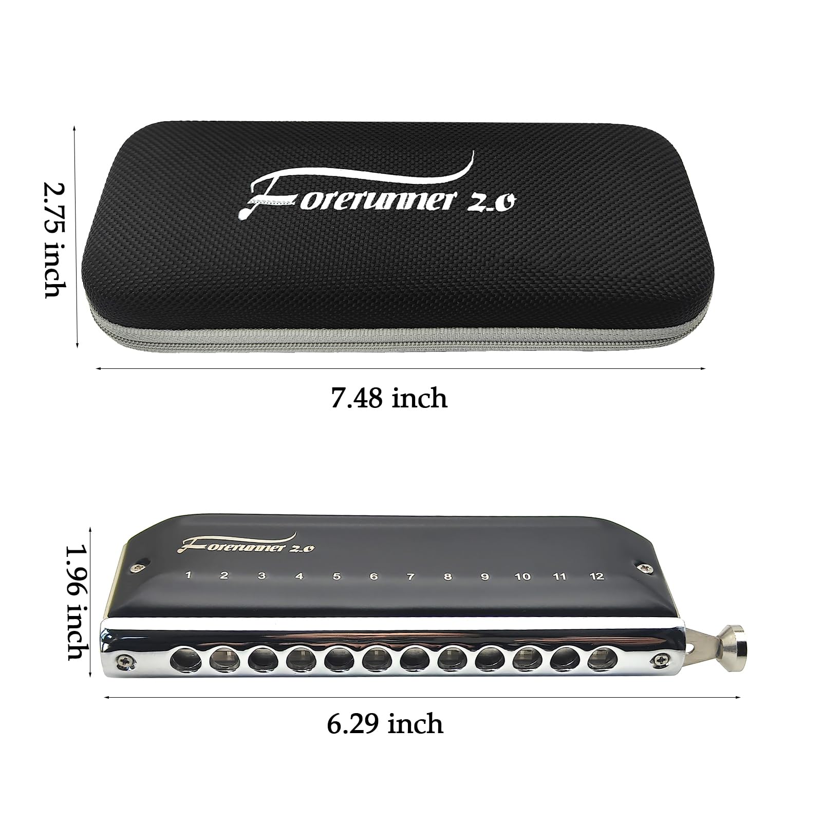 Forerunner 2.0 1248 Harmonica chromatique à 12 trous 48 tons sans valve, peigne en ABS transparent, pour joueurs, débutants et adultes (Forerunner 2.0 1248)