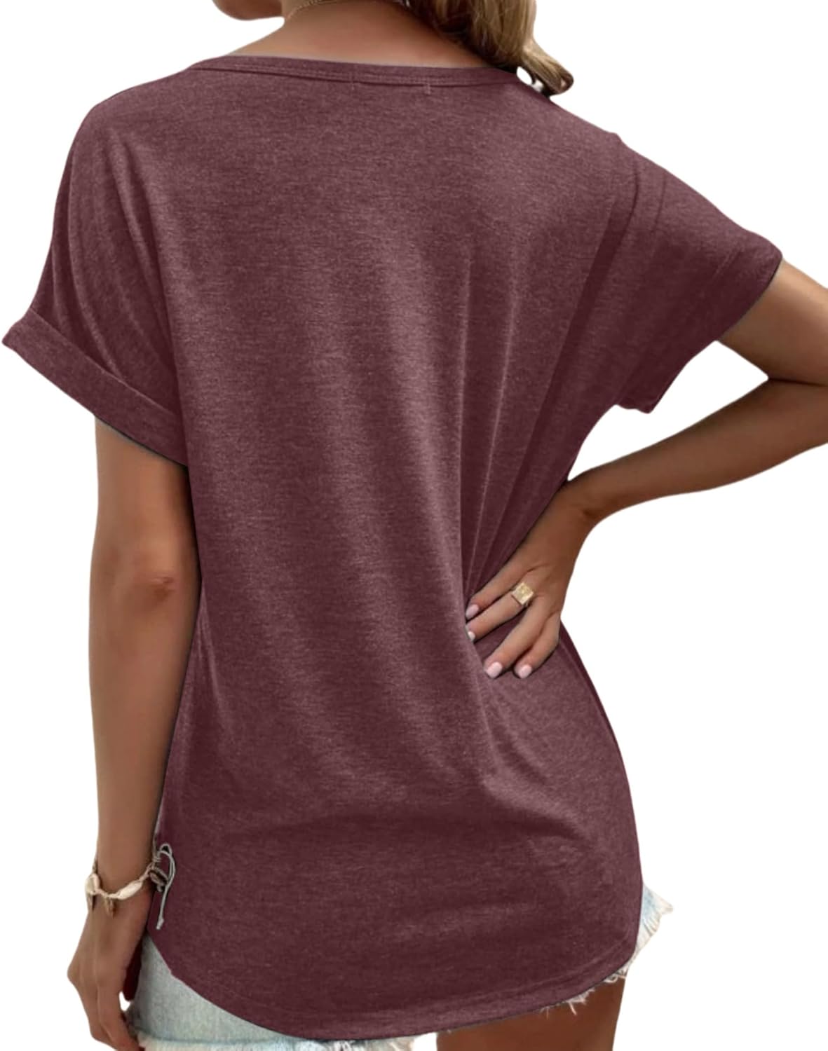 Womens V Neck T Shirts Casual Loose Tees Trending Now Summer Short Sleeve Tops - Image 4