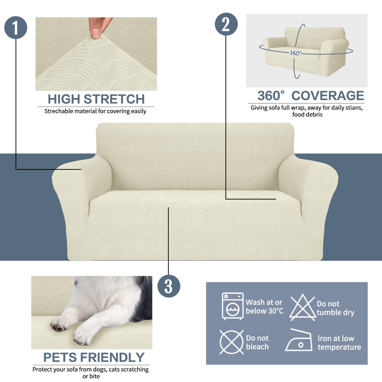 Ystyle Stretch Sofa Überzug 1 Sitzer, Sesselschoner rutschfest Mit Armlehne, Elastische Couch Überzug Jacquard, Universal Sofa Cover Moderne, Sofaschoner Hund Katze Wohnzimmer, Beige