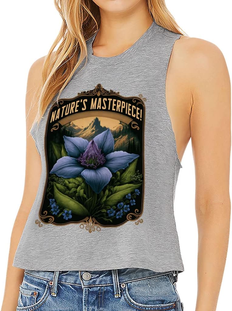 Nature Graphic Racerback Cropped Tank - Floral Women's Tank - Graphic Tank Top