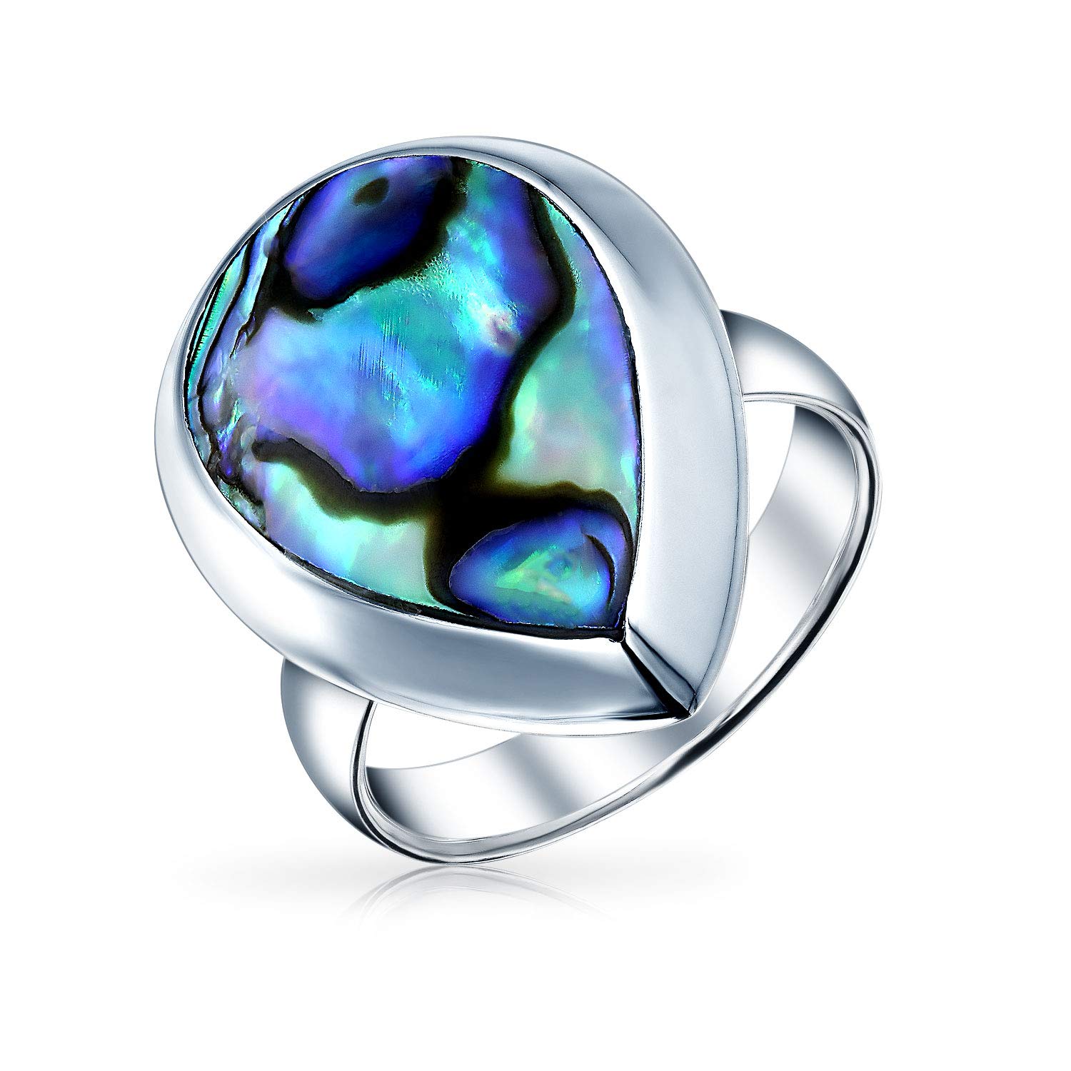 Bling JewelryLarge Teardrop Bezel Rainbow Shell Boho Abalone Fashion Statement Ring For Teen For Women .925 Sterling Silver