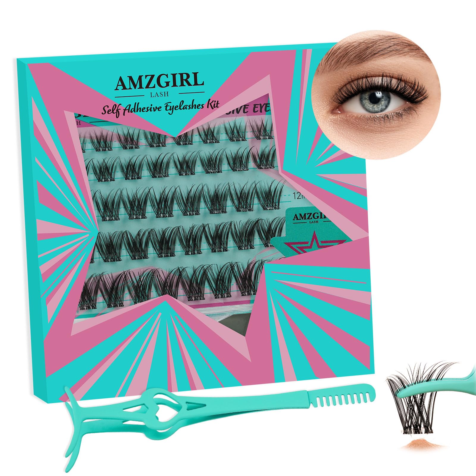 Self Adhesive Eyelashes 40PCS DIY Eyelash Extension Reusable Adhesive Eyelashes,No Glue Needed,Natural For Diy lashes Extension at Home By AMZGlRL(SUNDAYS)